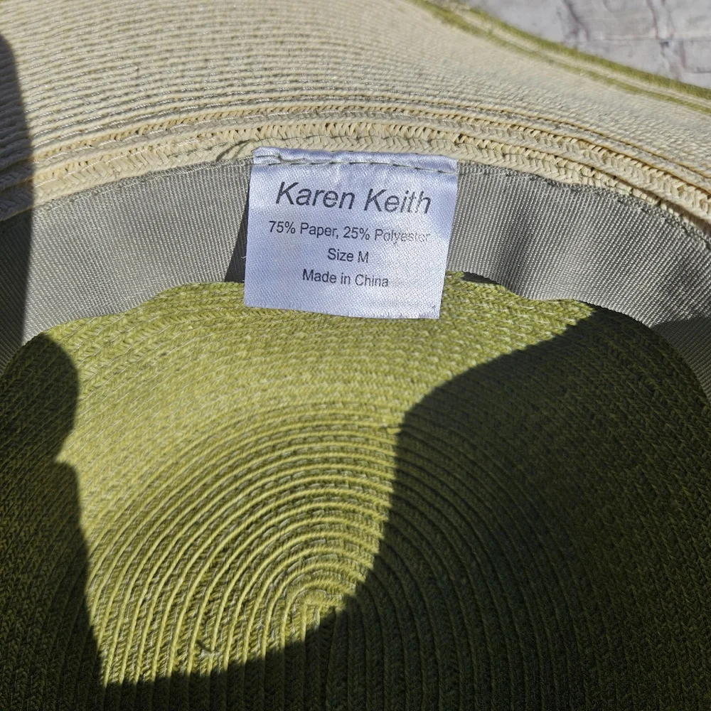 Karen KEITH Green STRAW wide Rim Straw Hat Medium Boho